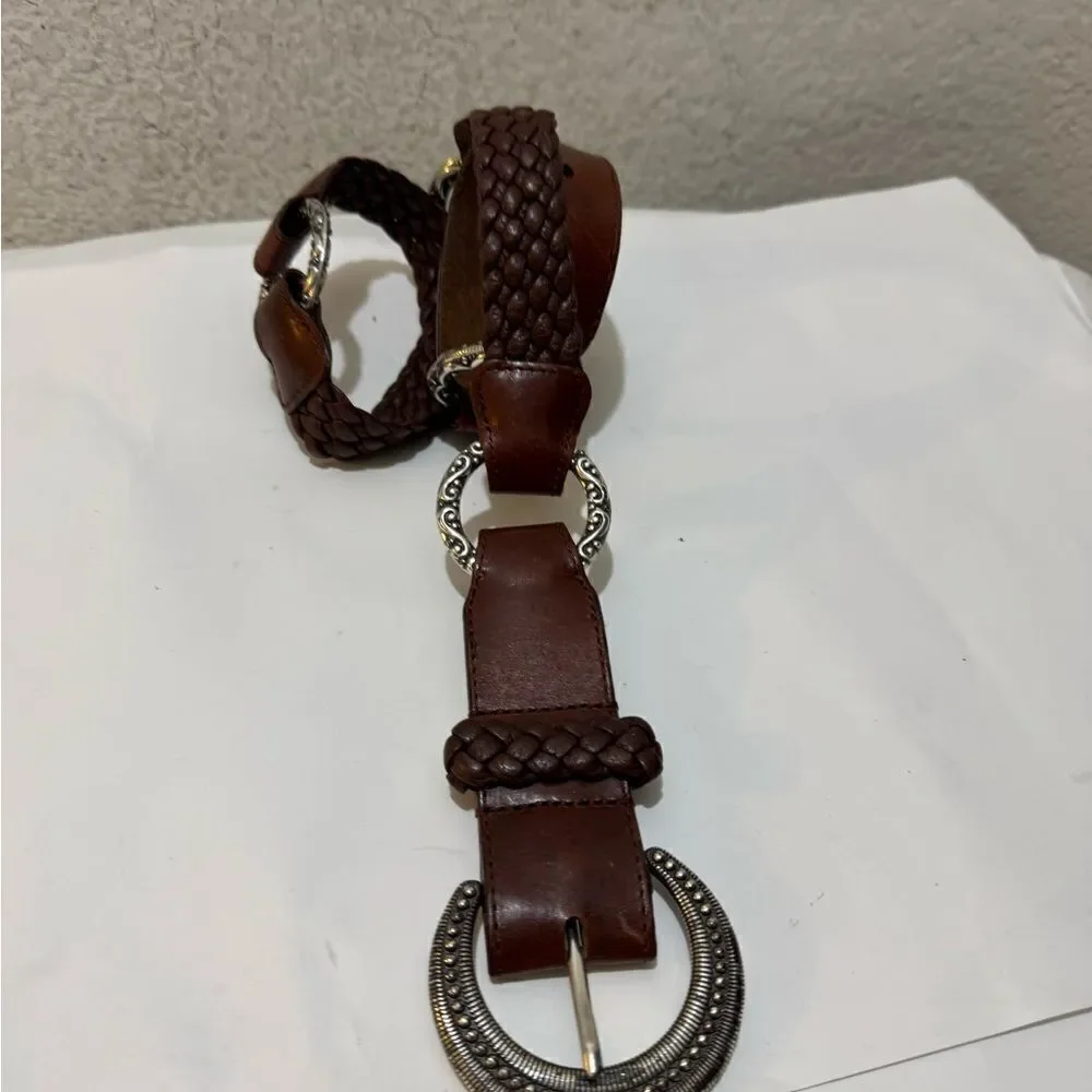 Womens Brighton Brown Braided Leather Concho Belt Size 32 Boho Western